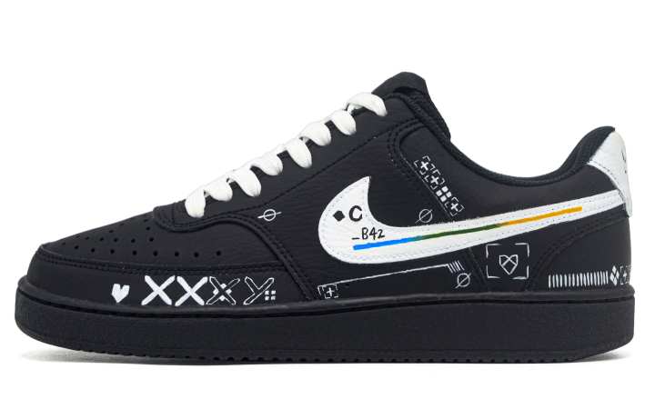 Nike Nike Court Vision Print Collection 1.0 Cushioning Lightweight Low top Skateboard Shoes Unisex Black White