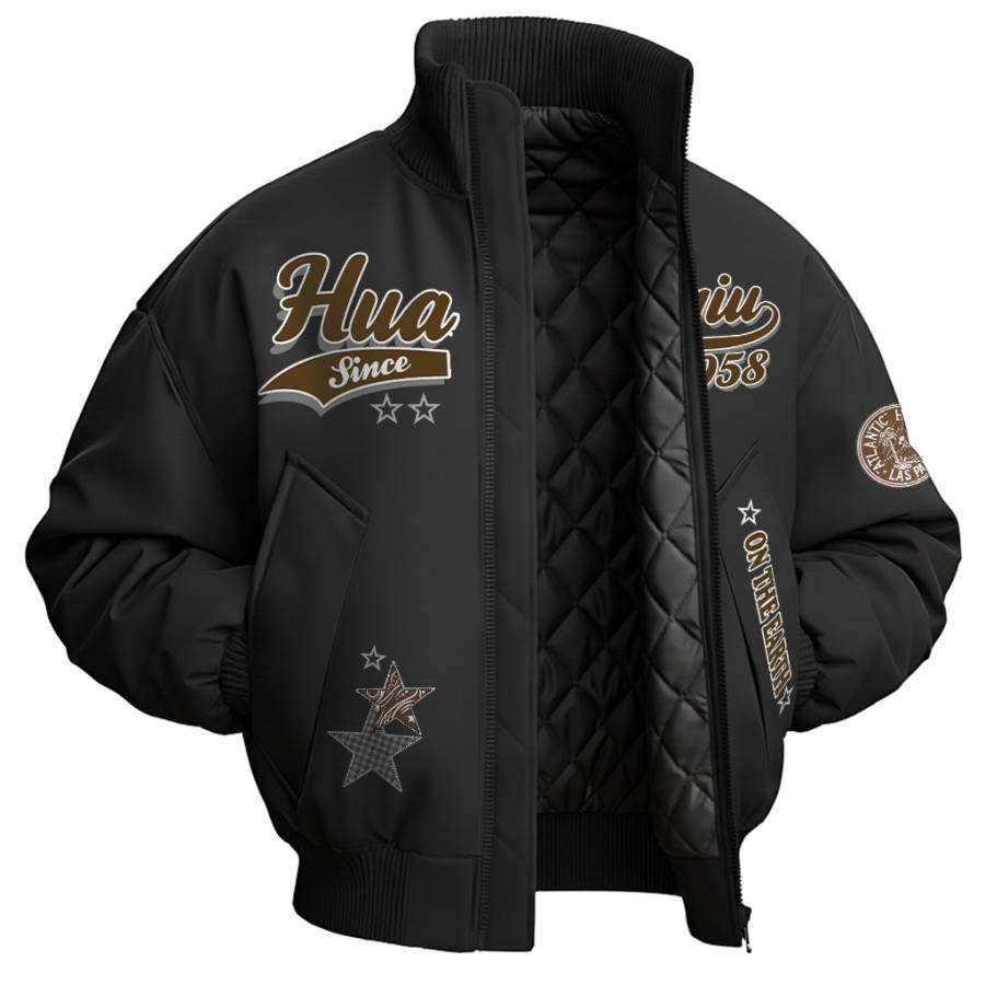 HUANQIU Puffer Jackets Unisex Stand Collar Thickened Puffer Jacket