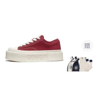 GONGJI Square Inch Canvas Height Increasing Mid top Skateboard Shoes Unisex Red