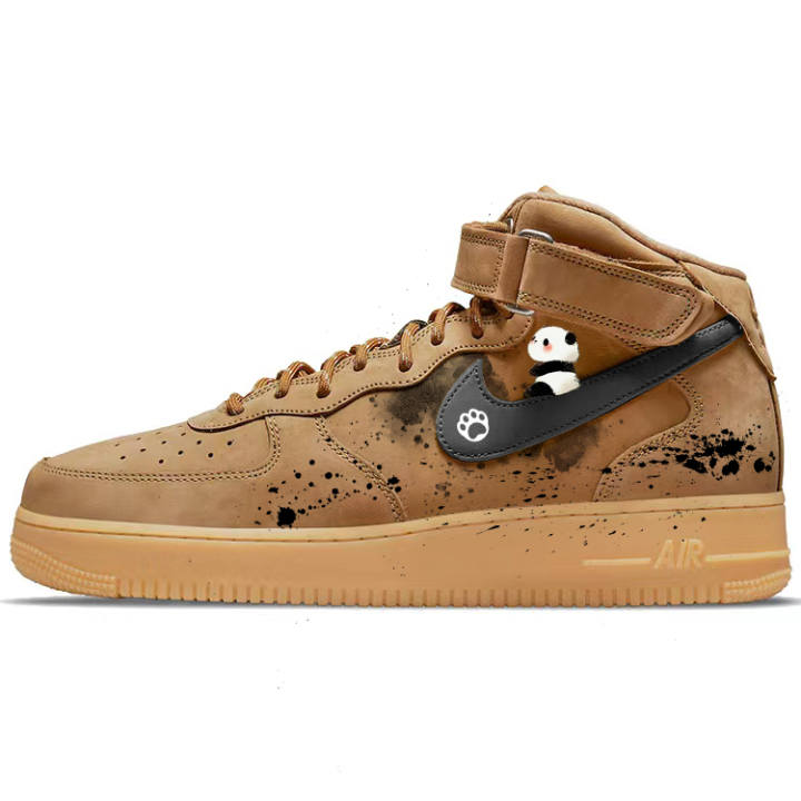 Nike Nike Air Force 1 Slip Resistant Abrasion Resistant Mid top Skateboard Shoes Unisex Wheat