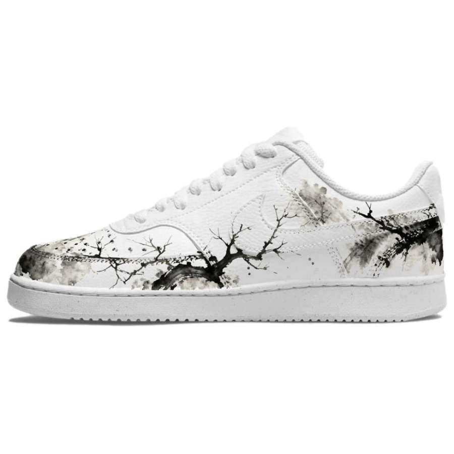 Nike Nike Court Vision 1 Ink Branch Leather Abrasion Resistant Low top Skateboard Shoes Men's Black White