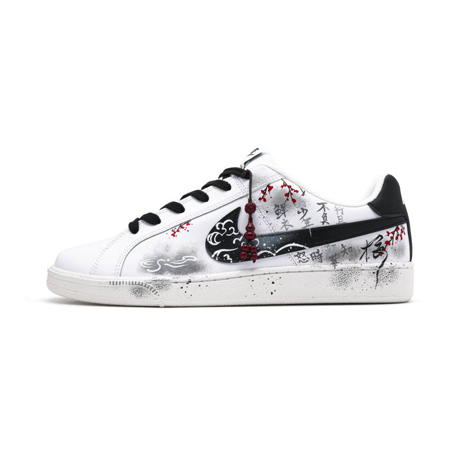 Nike Nike Court Royale Ink Plum Blossom Abrasion Resistant Low top Skateboard Shoes Unisex Black White