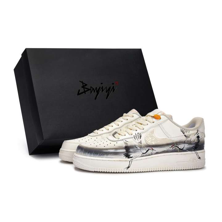 Nike Nike Air Force 1 The Wind Rises And The Crane Calls Low top Skateboard Shoes Unisex Beige Black White