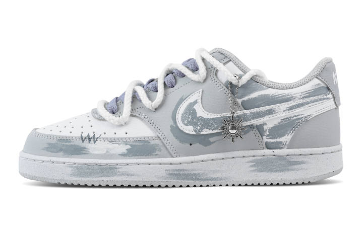 Nike Nike Court Vision 1 Smiley Face Fading Abrasion Resistant Low top Skateboard Shoes Men's Light Gray