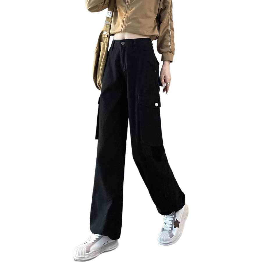 Tonlion Casual Pants Women's Black Moderate Cargo Pants