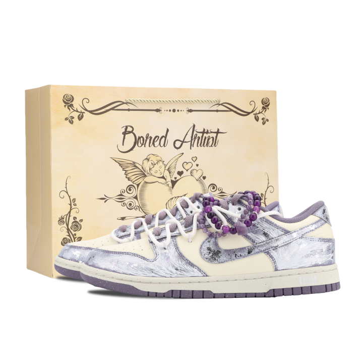 Nike Nike Dunk Moonlit River, Purple Crystals Abrasion Resistant Low top Skateboard Shoes Unisex White Purple Gray