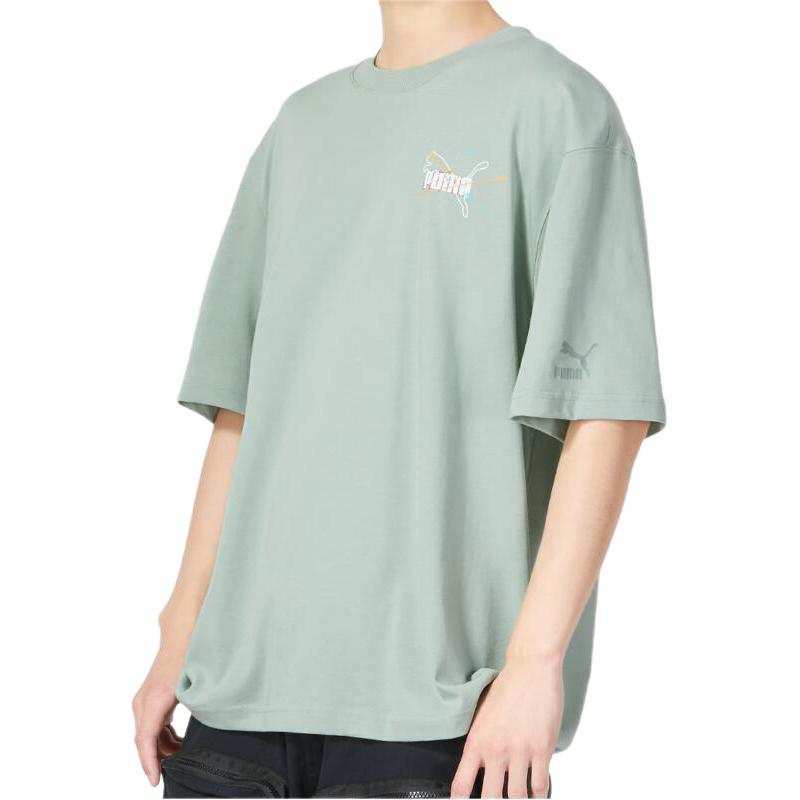 PUMA T Shirts Men's Green Crew Neck Moderate Straight Fit