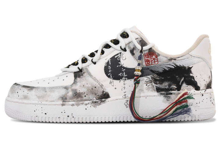 Nike Nike Air Force 1 Galloping Horses Leaping Coverage Abrasion Resistant Low top Skateboard Shoes Unisex Black White