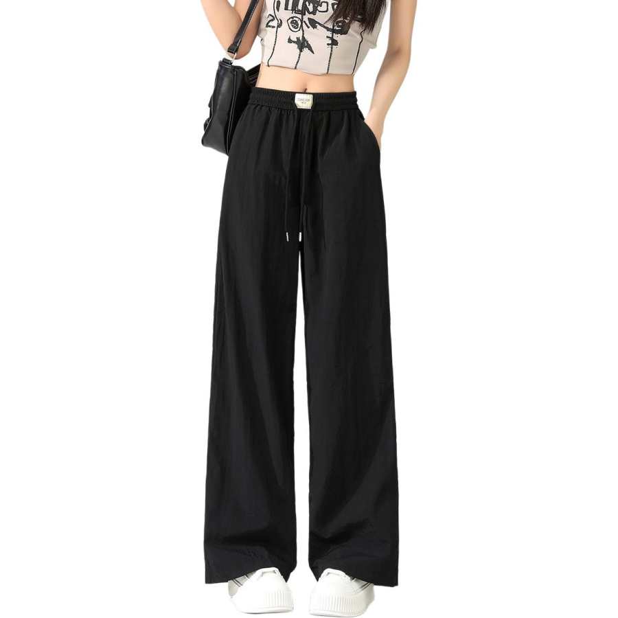 Tonlion Casual Pants Women's Black Moderate Wide Leg Pants