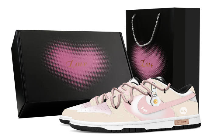 Nike Nike Dunk Ding Dong Cloud Heart Box Abrasion Resistant Low top Skateboard Shoes Men's Beige White Pink