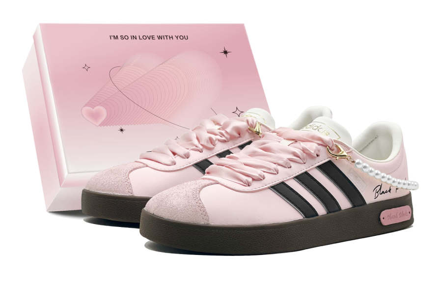 Adidas Adidas Vl Court Romantic Qixi, Pink Pearl Slip Resistant Slip Resistant Low top Skateboard Shoes Unisex Black Pink