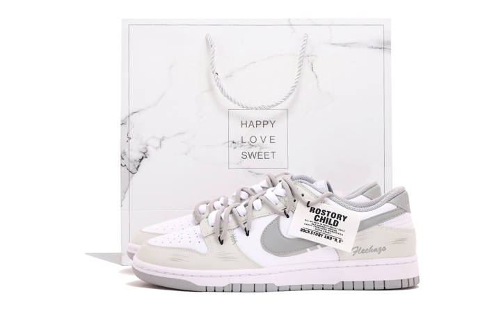 Nike Nike Dunk Leather Abrasion Resistant Low top Skateboard Shoes Unisex White Gray