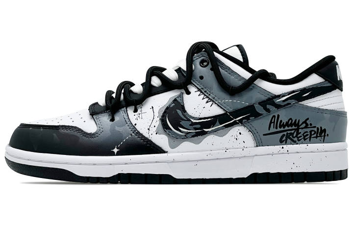 Nike Nike Dunk Abrasion Resistant Abrasion Resistant Low top Skateboard Shoes Unisex Black White Gray