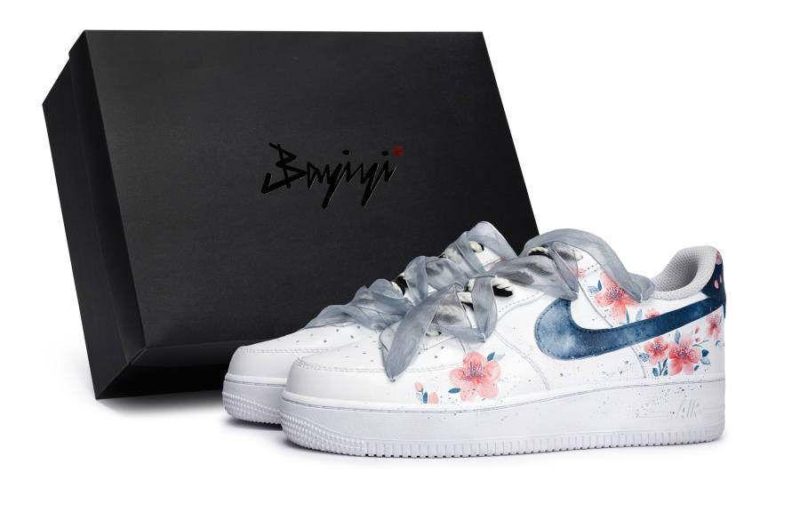 Nike Nike Air Force 1 Coverage Slip Resistant Abrasion Resistant Low top Skateboard Shoes Unisex White Blue Pink