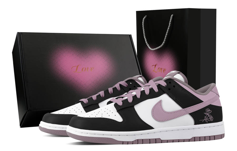 Nike Nike Dunk Black Rose Purple Charm, Heart Box Abrasion Resistant Low top Skateboard Shoes Unisex Black Purple