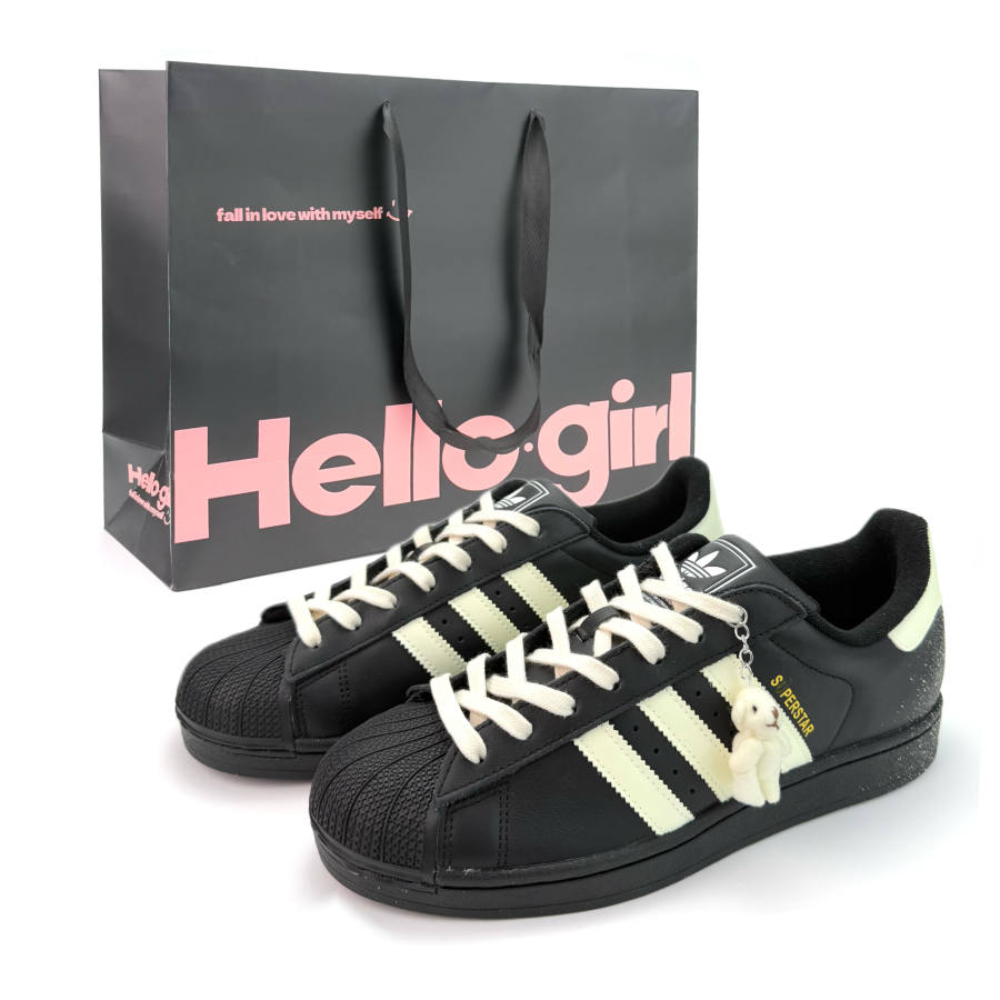 Adidas Originals SUPERSTAR Starry Night Bear Abrasion Resistant Low top Skateboard Shoes Unisex Black Yellow