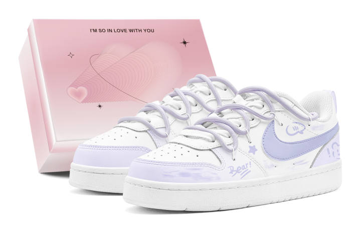 Nike Nike Court Borough Taro Paste Bear Low top Skateboard Shoes Women's White Purple