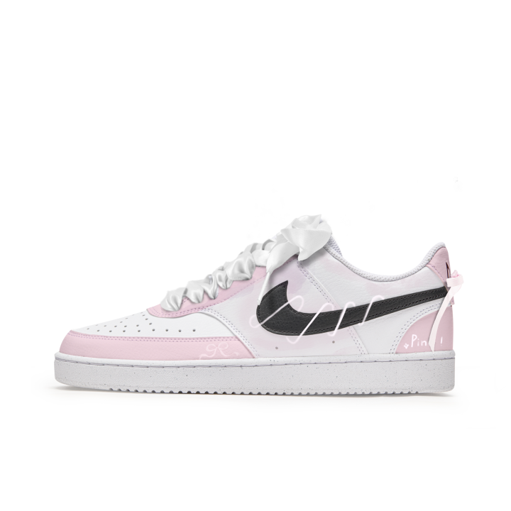 Nike Nike Court Vision 1 Satin Graffiti Slip Resistant Abrasion Resistant Low top Skateboard Shoes Men's Pink White