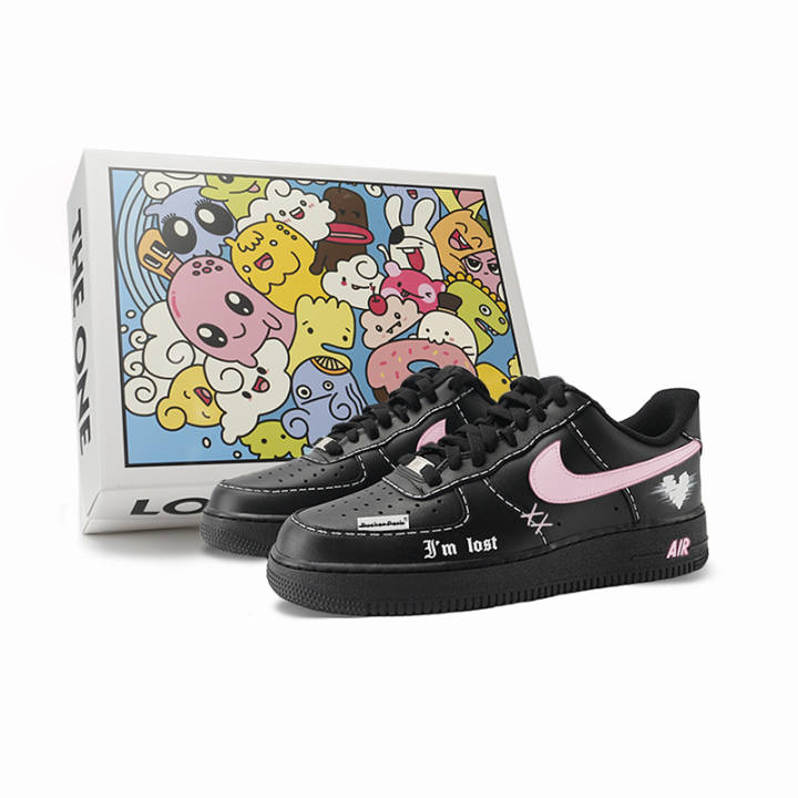 Nike Nike Air Force 1 Slip Resistant Abrasion Resistant Low top Skateboard Shoes Unisex Black Pink