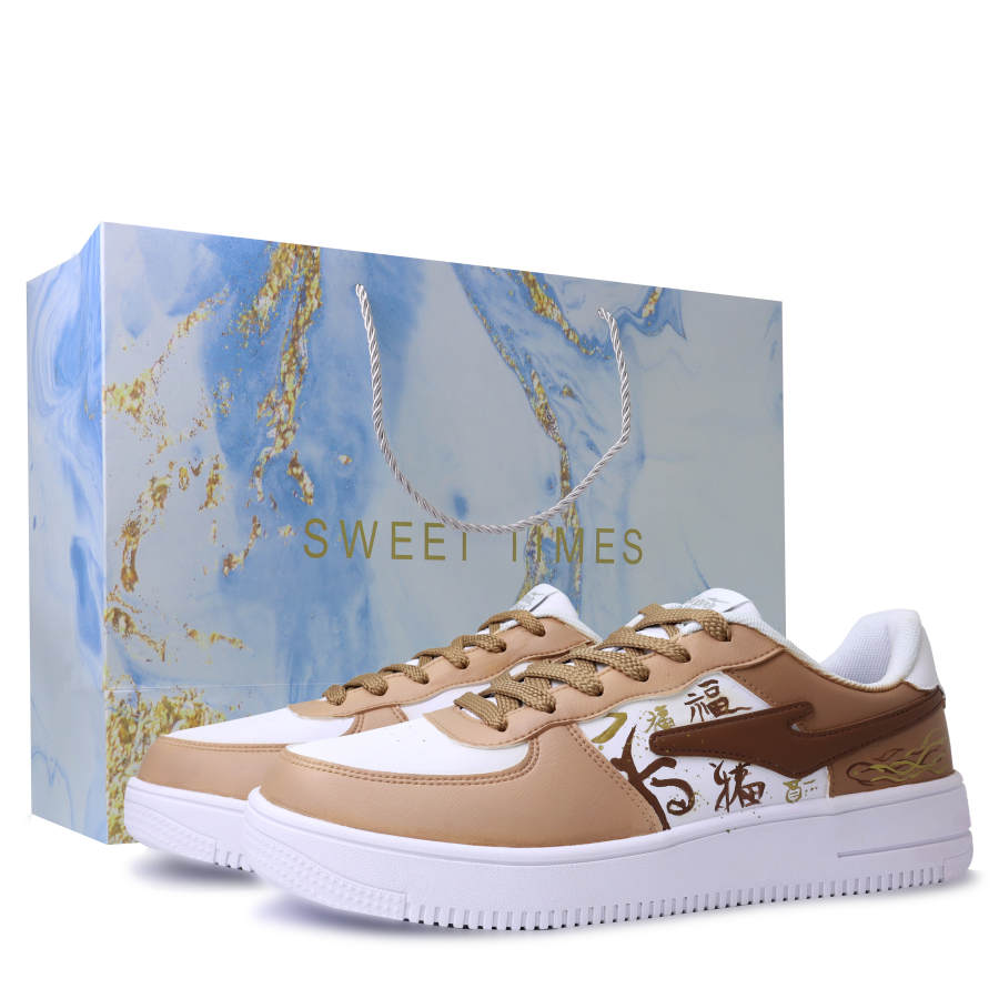 Erke Skateboard Coverage Cushioning Abrasion Resistant Low top Skateboard Shoes Men's White Coffee