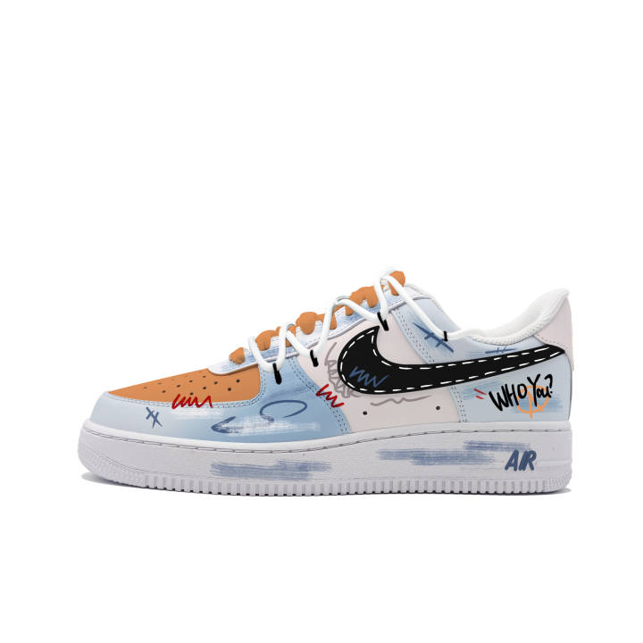 Nike Nike Air Force 1 Skateboard Shoes Unisex Low Top White Orange Blue Graffiti Colorway
