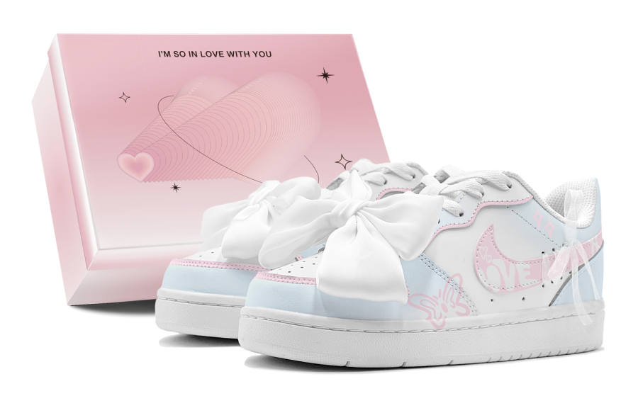 Nike Nike Court Borough Intense Love, Dreamy Colorful Butterfly, Bowknot Detachable Low top Skateboard Shoes GS Pink Blue