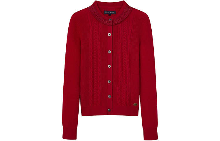 Teenie Weenie Knitwear Women's Red Crew Neck Moderate Cardigan