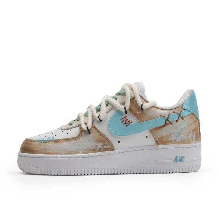 Nike Nike Air Force 1 Caramel Milk Blue Cow Leather Low top Skateboard Shoes Unisex Blue