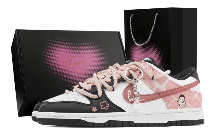 Nike Nike Dunk A Piao Ghost Heart Box Abrasion Resistant Low top Skateboard Shoes Unisex Black Pink