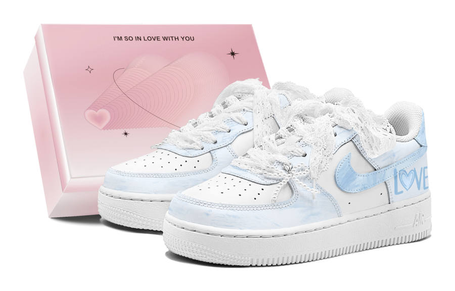 Nike Nike Air Force 1 Air Force 1, Couple's, Romantic Favor, Ice Blue Love, Elegant Elegance, Lace Shoelace Low top