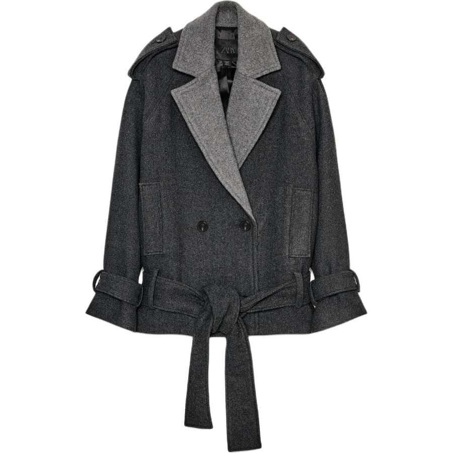 ZARA ZW Coats Women's Zebra Print Gray Lapel Moderate