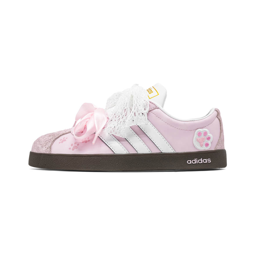 Adidas Adidas Vl Court Classic Cherry Blossom Pink Meow Print Low top Skateboard Shoes Women's Pink White