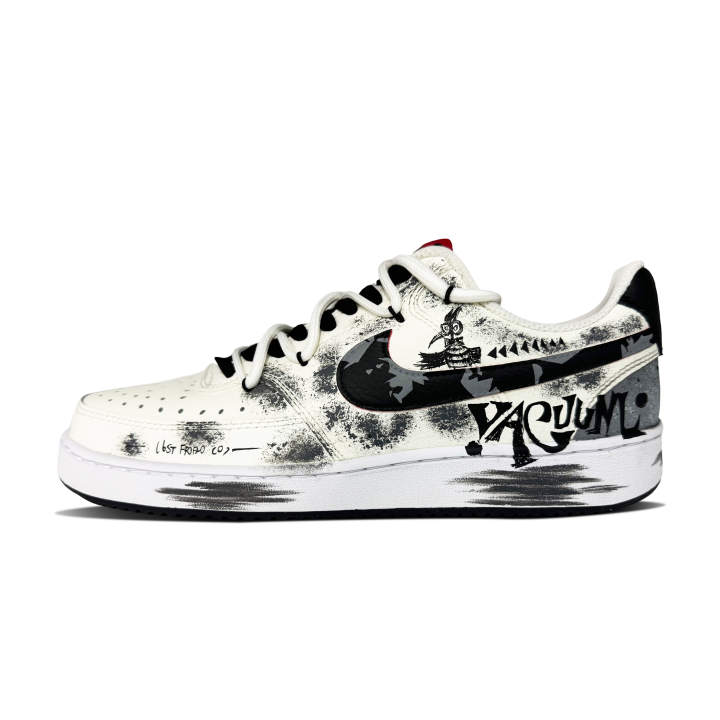 Nike Nike Court Vision 1 Graffiti Fantasy Abrasion Resistant Low top Skateboard Shoes Men's White Black