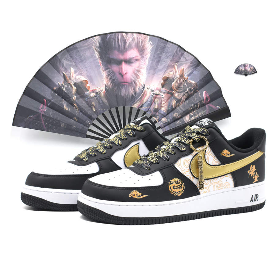 Nike Nike Slip Resistant Cushioning Abrasion Resistant Low top Skateboard Shoes Unisex Black Gold White