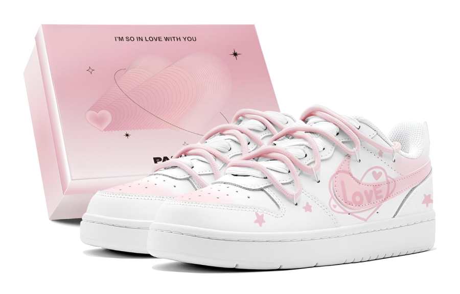 Nike Nike Court Borough GS Couple's, Romantic Privileges, Pink Love Planet Low top Skateboard Shoes Women's Pink