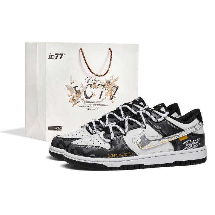 Nike Nike Dunk Black Flag, Box Leather Abrasion Resistant, Lightweight, Balanced Low top Skateboard Shoes Men's White Black