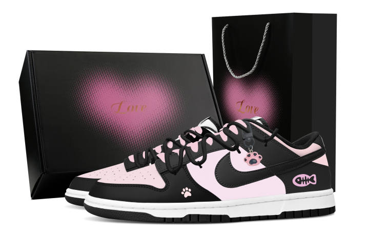 Nike Nike Dunk Wet Magic Puppy, Heart Box Abrasion Resistant Low top Skateboard Shoes Men's Black Pink