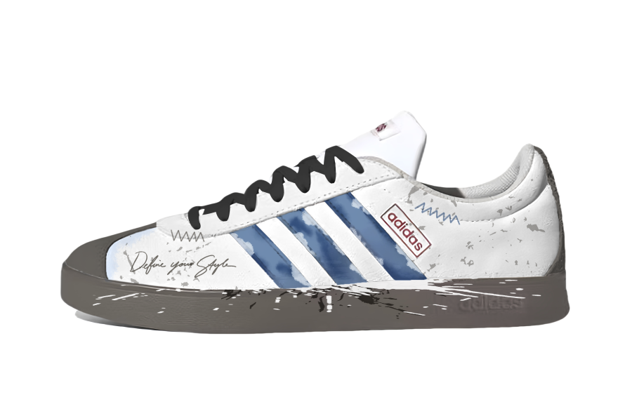 Adidas Adidas VL COURT 2.0 Blue White Graffiti Abrasion Resistant Slip Resistant Abrasion Resistant Slip Resistant Low top