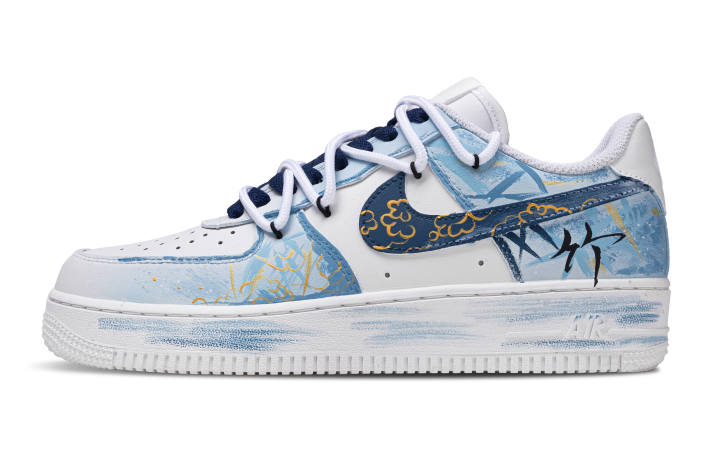Nike Nike Air Force 1 Bamboo Grace Leather Chinese Style Abrasion Resistant Low top Skateboard Shoes Unisex Blue White