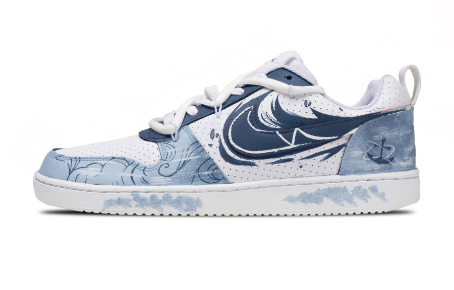 Nike Nike Court Borough White Waves Leather Abrasion Resistant Abrasion Resistant Low top Skateboard Shoes Men's White Blue