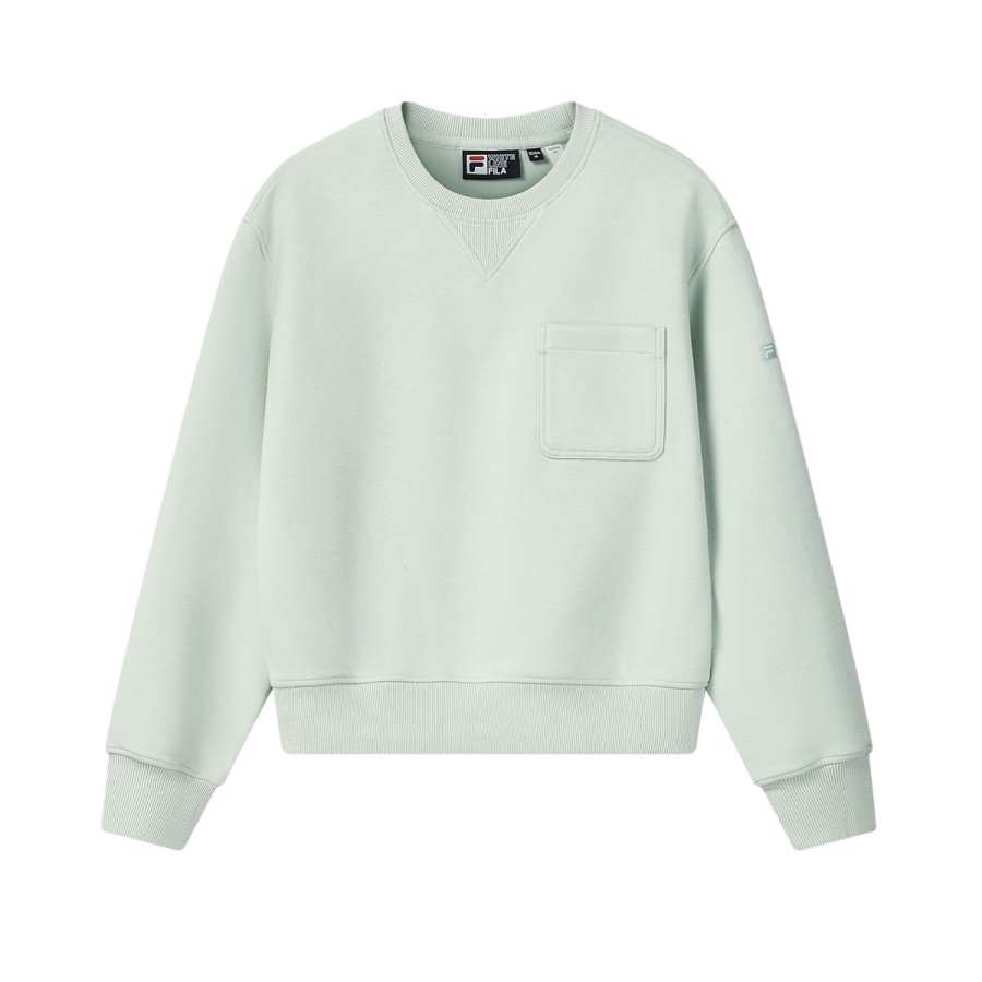 FILA WHITE Sweatshirts Women's Foam Green Crew Neck Moderate Regular