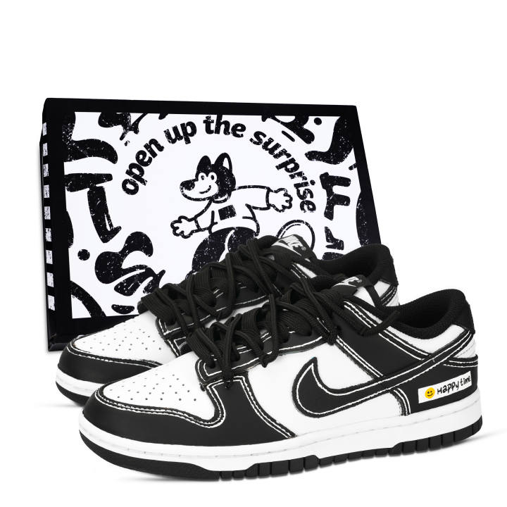 Nike Nike Dunk Panda, Happy Moments Leather Abrasion Resistant Low top Skateboard Shoes Unisex Black White