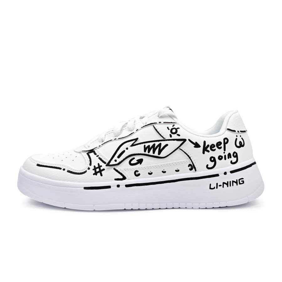 Li-Ning Li Ning Floating Boat Lightweight Breathable Height Increasing Low top Skateboard Shoes Unisex White