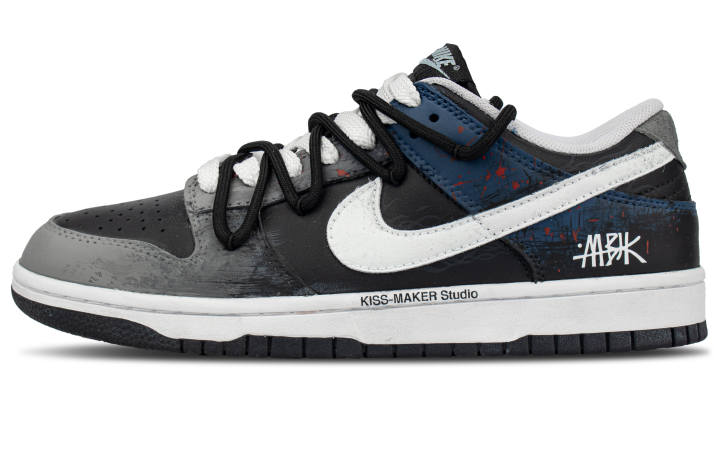 Nike Nike Dunk Leather, Suede Coverage Balance Low top Skateboard Shoes Unisex Black Gray Blue