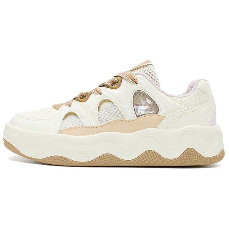QIAODAN Quality Drying Low top Skateboard Shoes Women's Ivory White Wheat Brown