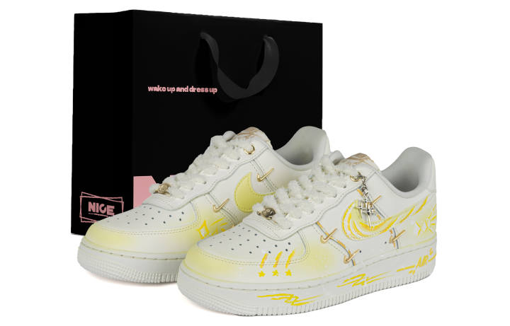 Nike Nike Air Force 1 Abrasion Resistant Abrasion Resistant Low top Skateboard Shoes Unisex White Yellow