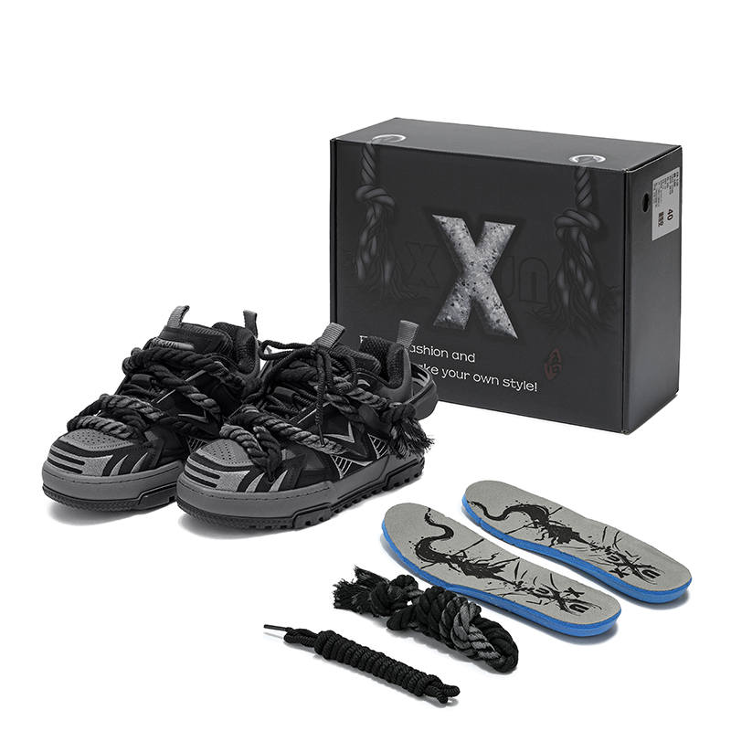 X·LUN Black Goku Collection Slip Resistant Cushioning Abrasion Resistant Height Increasing Mid top Skateboard Shoes