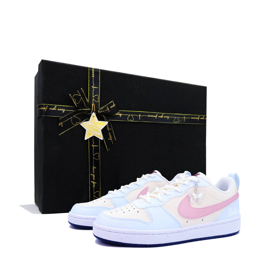 Nike Nike Court Borough Skateboard Shoes Women's Low Top Sea Salt Blue/Cream Yellow/Dusty Pink
