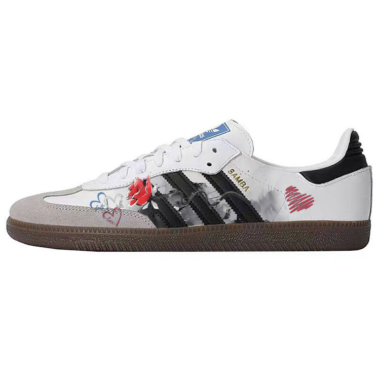Adidas Originals SAMBA OG Heartbeat Lover, Rose Heart Coverage Cushioning Low top Skateboard Shoes Unisex White