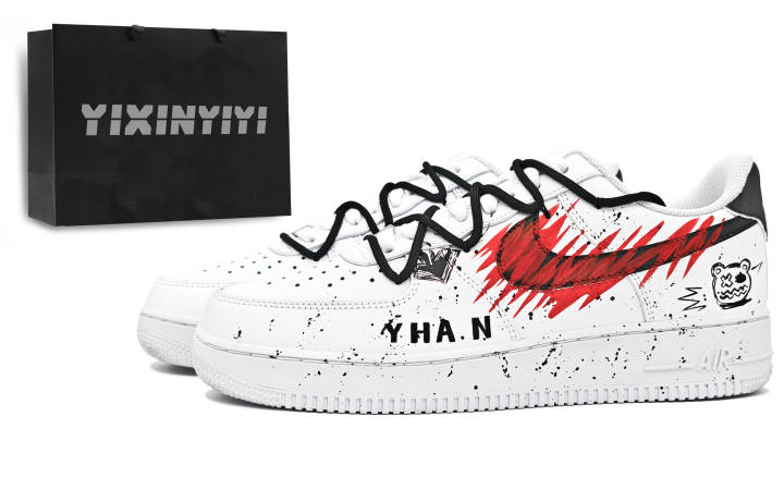 Nike Nike Air Force 1 Abrasion Resistant Lightweight Height Increasing Low top Skateboard Shoes Unisex Black Red